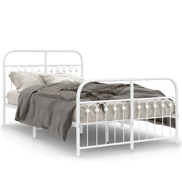 vidaXL Estrutura de cama com cabeceira e p&eacute;s 120x200 cm metal branco