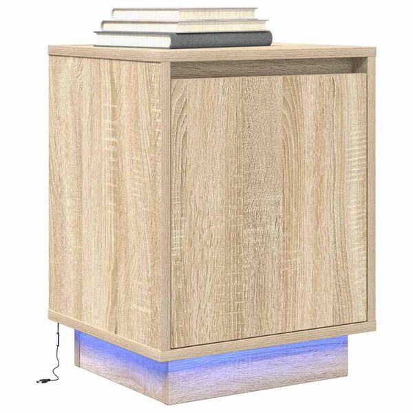 vidaXL Mesa de cabeceira com luzes LED 38x34x50 cm carvalho sonoma