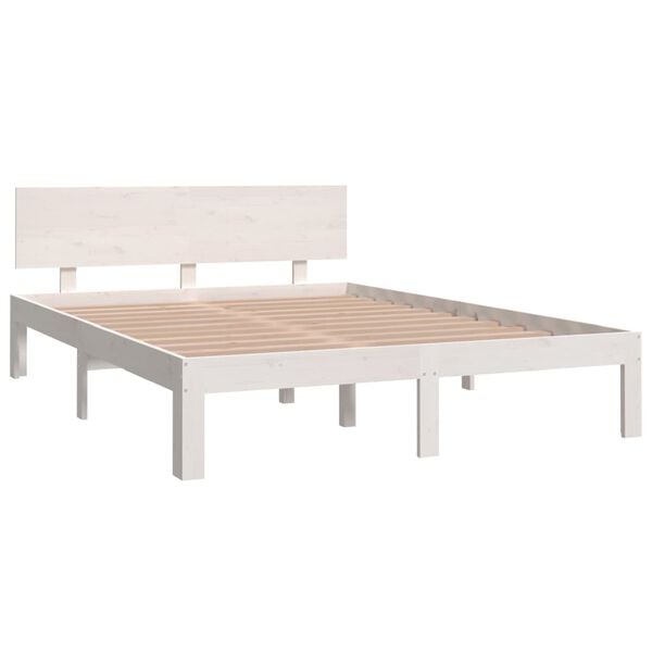 vidaXL Estrutura de cama casal 135x190 cm madeira maci&ccedil;a branco