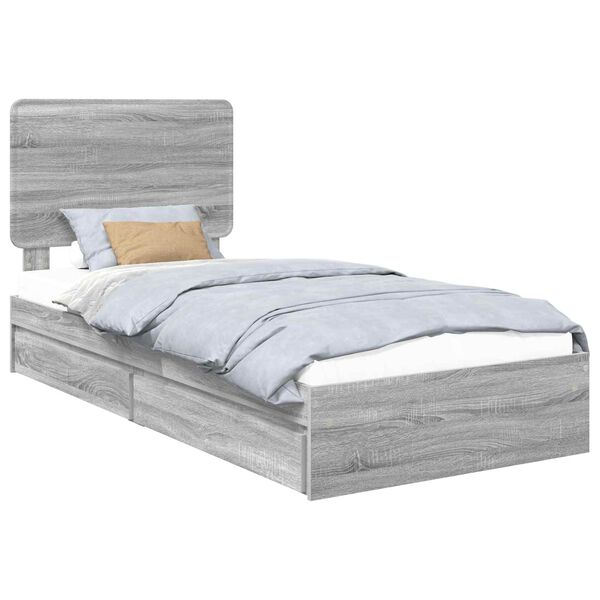 vidaXL Cama com Armazenamento com cabeceira Cinza Sonoma 90 x 200 cm