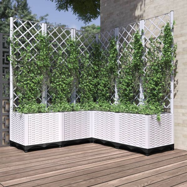 vidaXL Vaso/floreira jardim c/ treli&ccedil;a 120x120x136 cm PP branco