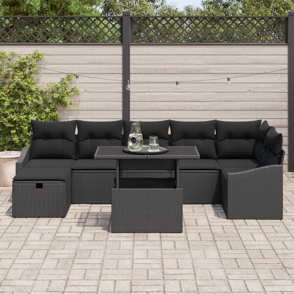 vidaXL Conjunto de Sofá de Jardim 8 pcs Preto Rattan Sintético