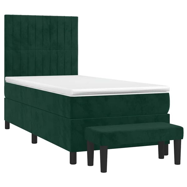 vidaXL Cama com molas/colch&atilde;o 100x200 cm veludo verde-escuro