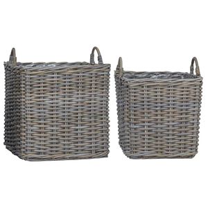 vidaXL Cesta de Plantas com armazenamento 2 pcs Cinzeto Rattan Lacak