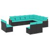 vidaXL Conjunto de sof&aacute; de jardim com 12 pe&ccedil;as e almofadas em rattan sint&eacute;tico preto