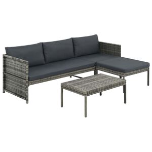 vidaXL 3 pcs conjunto lounge de jardim c/ almofad&otilde;es vime PE cinzento