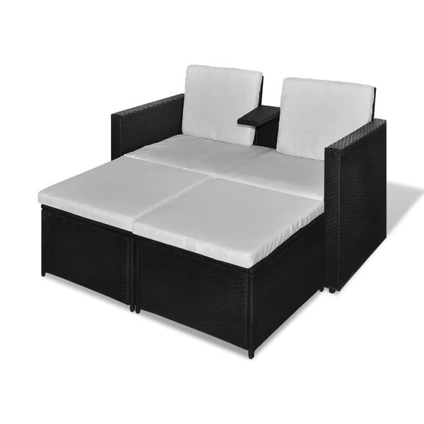 vidaXL 4 pcs conjunto lounge de jardim c/ almofad&otilde;es vime PE preto