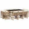 vidaXL 11 pcs conjunto de jantar p/ jardim com almofad&otilde;es vime PE bege