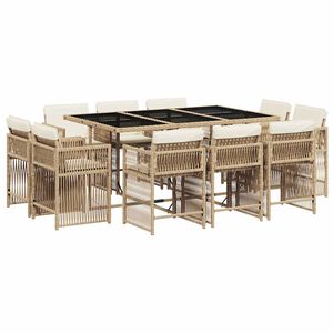 vidaXL 11 pcs conjunto de jantar p/ jardim com almofad&otilde;es vime PE bege