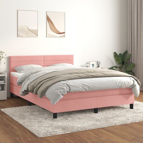vidaXL Cama com molas/colch&atilde;o 140x200 cm veludo rosa