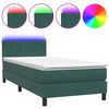 vidaXL Cama box spring c/ colch&atilde;o e LED verde-escuro 80x220 cm veludo
