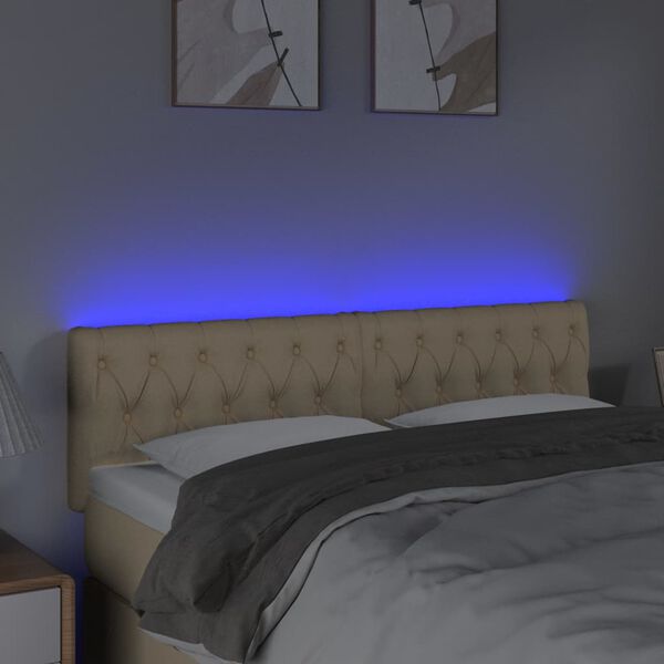vidaXL Cabeceira de cama c/ luzes LED tecido 160x7x78/88 cm cor creme