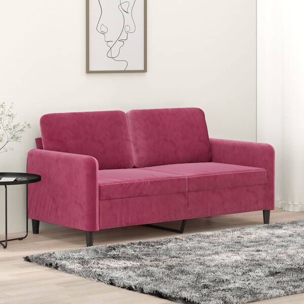 vidaXL Sofá de 2 lugares veludo 140 cm vermelho tinto