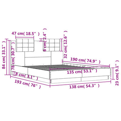 vidaXL Estrutura cama c/ cabeceira 135x190 cm derivados madeira preto