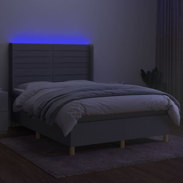 vidaXL Cama box spring c/ colch&atilde;o e LED 140x200 cm tecido cinza-claro