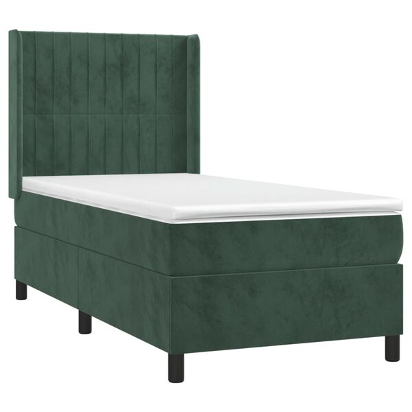 vidaXL Cama com molas/colch&atilde;o 90x190 cm veludo verde-escuro