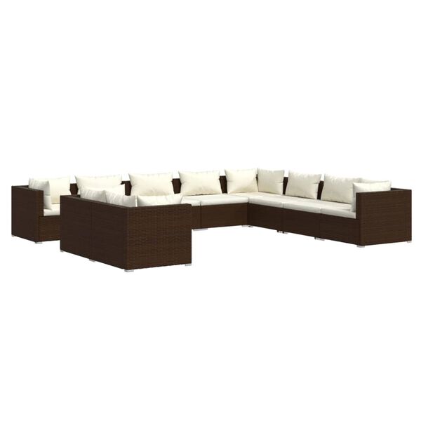 vidaXL 10 pcs conjunto lounge jardim c/ almofad&otilde;es vime PE castanho