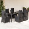 vidaXL 7 pcs conjunto de jantar p/ jardim c/ almofad&otilde;es vime PE preto