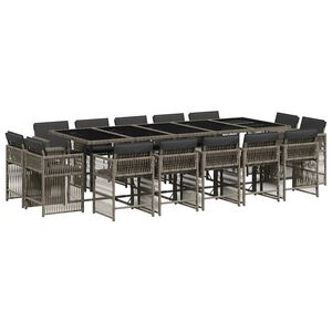 vidaXL 15 pcs conjunto jantar p/ jardim c/ almofad&otilde;es vime PE cinzento