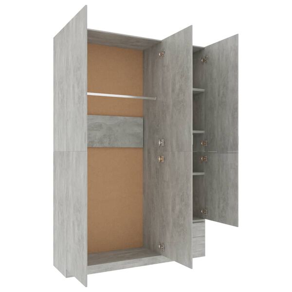 vidaXL Roupeiro 3 portas 120x50x180 cm contraplacado cinzento cimento