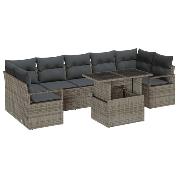 vidaXL Conjunto de Sof&aacute; de Jardim 8 pcs Cinzeto Rattan Sint&eacute;tico
