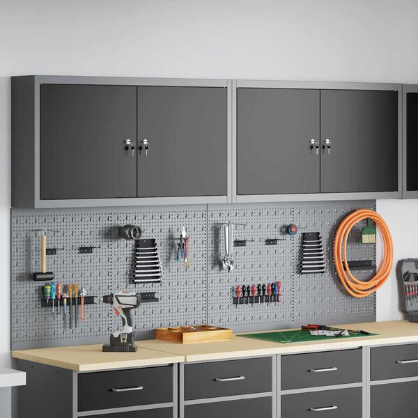 vidaXL Conjunto de Armário de Ferramentas e Pegboard 6 pcs Preto