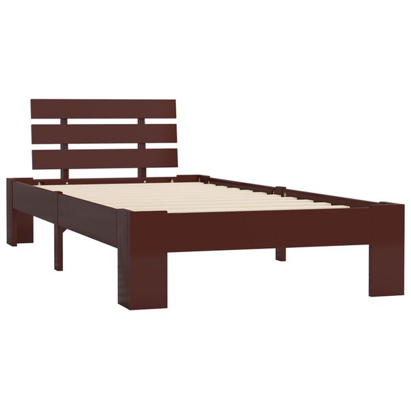 vidaXL Estrutura de cama 90x200 cm pinho maci&ccedil;o castanho-escuro