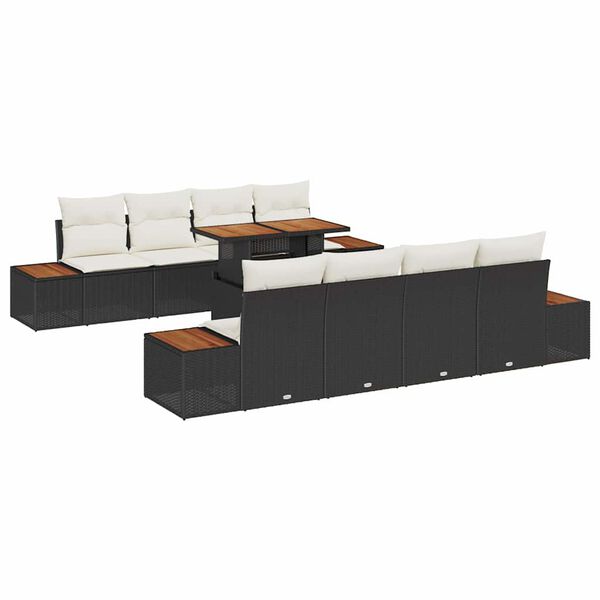 vidaXL Conjunto de Sof&aacute; de Jardim 9 pcs Preto Rattan Sint&eacute;tico