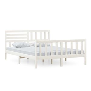 vidaXL Estrutura de cama king 150x200 cm madeira maci&ccedil;a branco