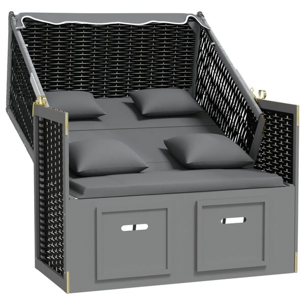 vidaXL Strandkorb c/ almofad&otilde;es vime PE madeira maci&ccedil;a antracite/preto