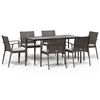 vidaXL 7 pcs conjunto de jantar p/ jardim c/ almofad&otilde;es vime PE e a&ccedil;o
