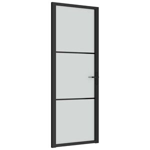 vidaXL Porta interior 76x201,5 cm vidro e alum&iacute;nio preto mate
