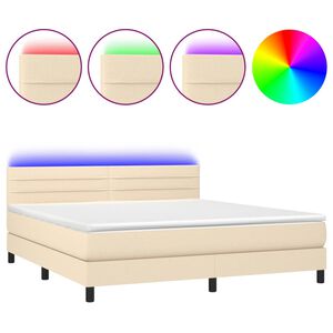 vidaXL Cama box spring c/ colch&atilde;o e LED 180x200 cm tecido cor creme