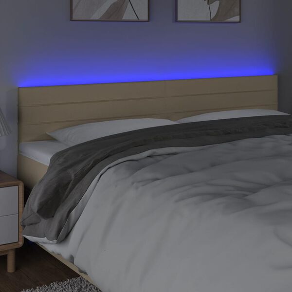 vidaXL Cabeceira de cama c/ luzes LED tecido 160x5x78/88 cm cor creme