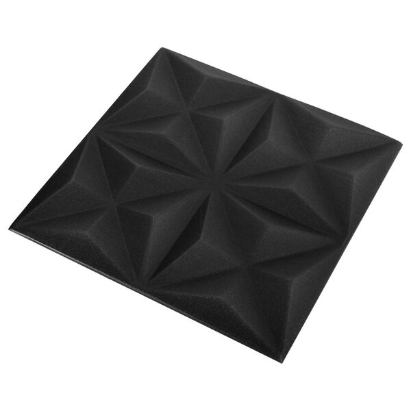 vidaXL Pain&eacute;is de parede 48 pcs Origami Preto 50 x 50 cm Espuma XPS