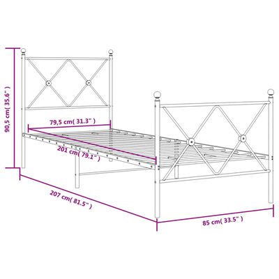 vidaXL Estrutura de cama com cabeceira e pés 80x200 cm metal preto