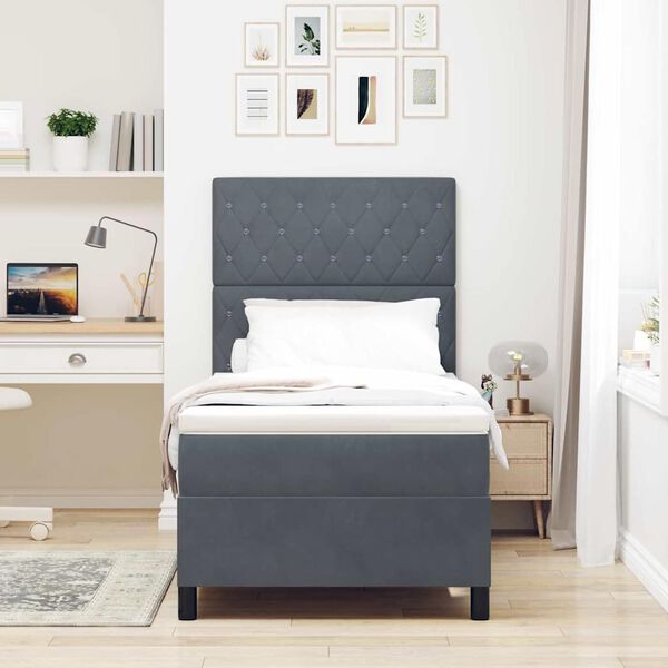 vidaXL Cama Box Spring LED com colch&atilde;o Cinza Escuro 90 x 200 cm tecido