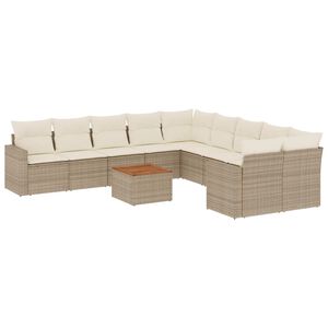 vidaXL 11 pcs conjunto sof&aacute;s de jardim c/ almofad&otilde;es vime PE bege