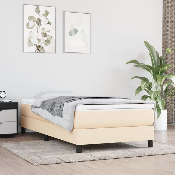 vidaXL Cama com molas/colch&atilde;o 90x190 cm tecido cor creme