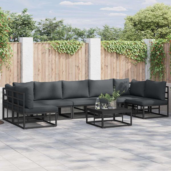 vidaXL Conjunto de Sof&aacute; de Jardim com almofada 8 pcs Preto Alum&iacute;nio