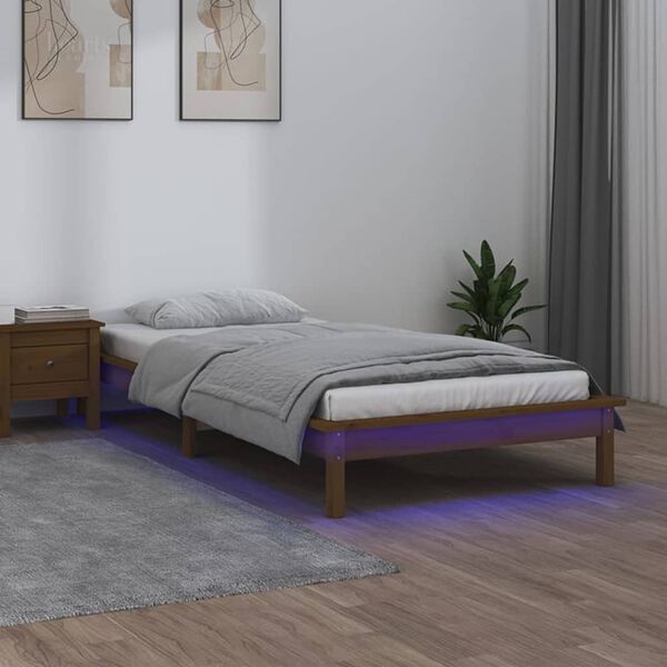 vidaXL Estrutura de cama c/ LEDs 100x200cm madeira maci&ccedil;a castanho mel