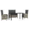 vidaXL 4 pcs conjunto de jantar p/ jardim c/ almofad&otilde;es vime PE cinza