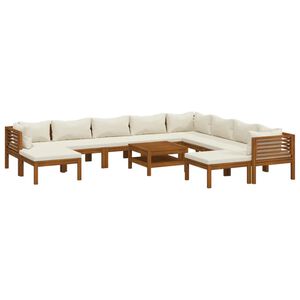 vidaXL 11 pcs conjunto lounge jardim c/ almofad&otilde;es creme ac&aacute;cia maci&ccedil;a