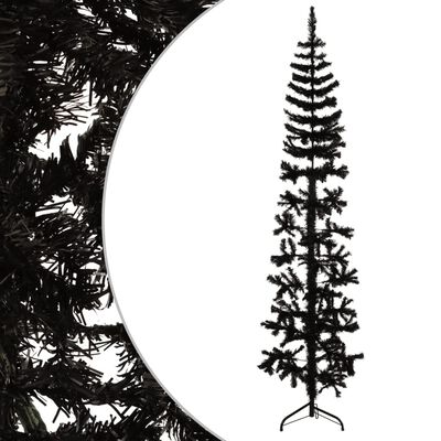 vidaXL Meia árvore de Natal fina com suporte 180 cm preto