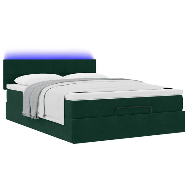 vidaXL Estrutura de cama otomana com colch&atilde;o 140x200 cm verde escuro