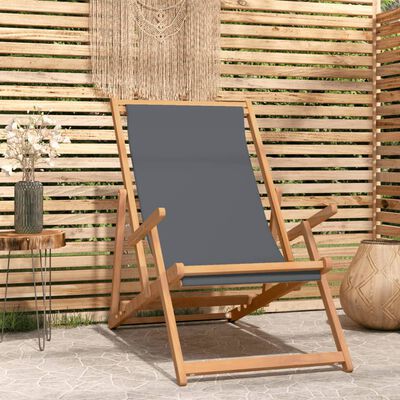 vidaXL Cadeira de praia dobrável madeira de teca maciça cinzento