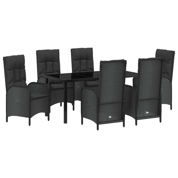 vidaXL Conjunto de Jantar para Jardim com almofada 7 pcs Preto vime PE