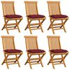 vidaXL Cadeiras jardim c/ almofad&otilde;es vermelho tinto 6 pcs teca maci&ccedil;a