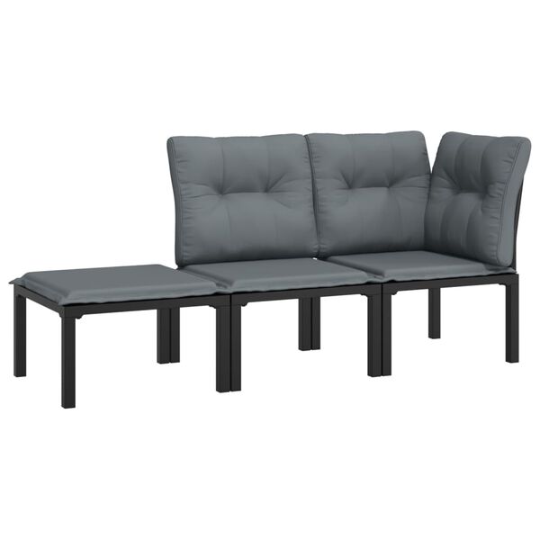 vidaXL 3 pcs conjunto lounge de jardim vime PE preto e cinzento