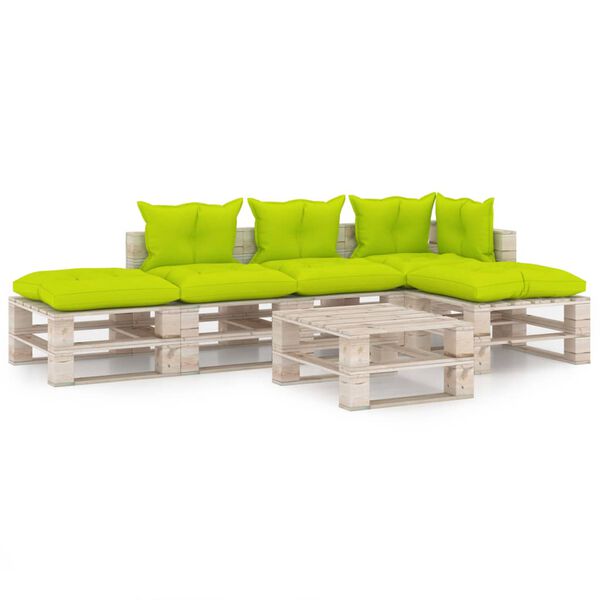 vidaxL Conjunto lounge de paletes p/ jardim 6 pcs c/ almofad&otilde;es pinho